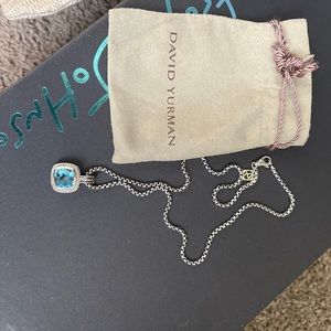 David Yurman necklace with beautiful blue topaz surrounded by diamonds